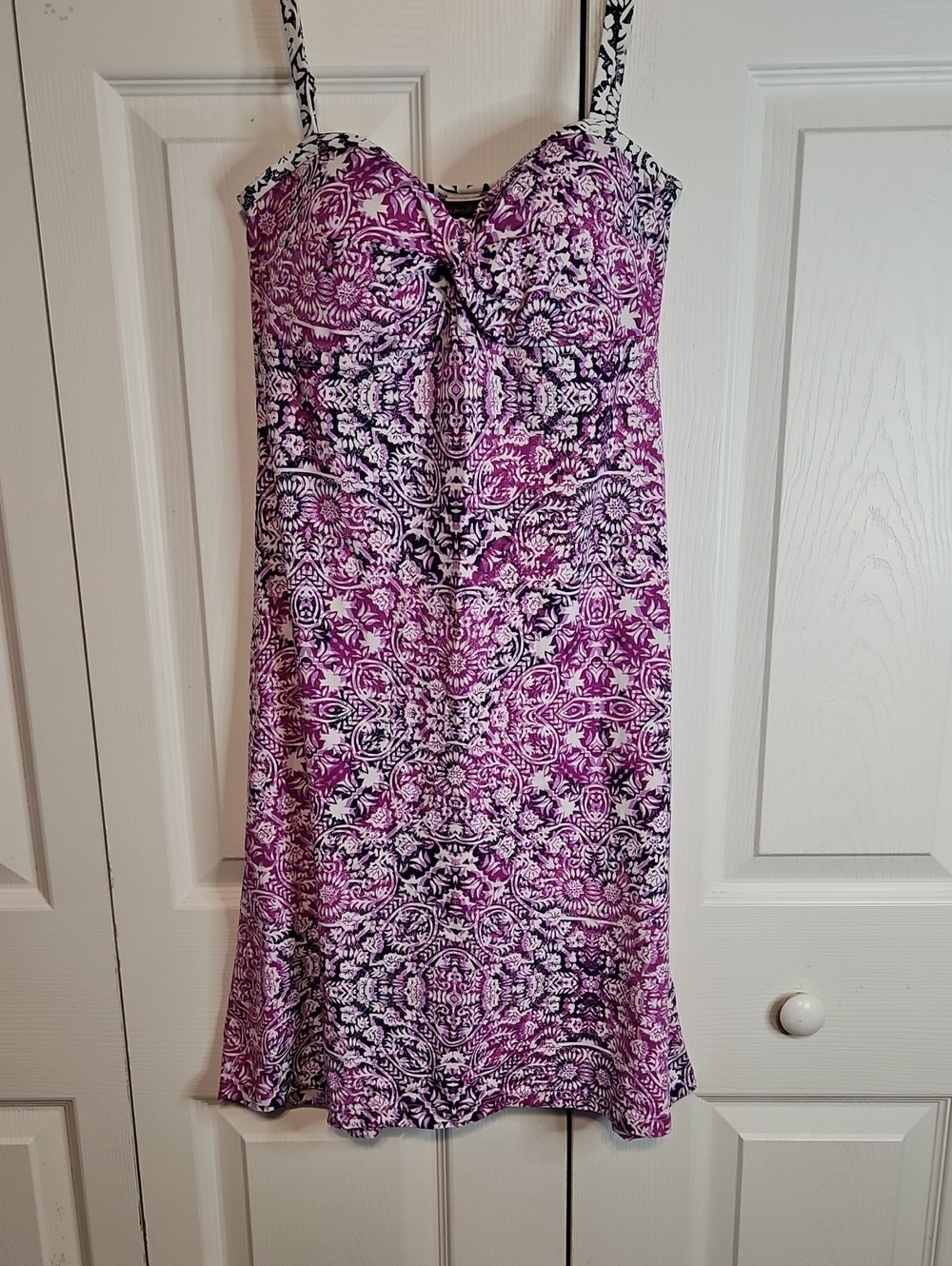 Tommy Bahama Purple and White Printed Midi Dress with Adjustable Straps